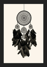 Čierny lapač snov s perím na pieskovom pozadí-5