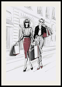 Illustration of two women with shopping bags in an urban setting-2