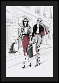 Illustration of two women with shopping bags in an urban setting-4