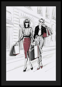 Illustration av två kvinnor med shoppingkassar i stadsmiljö-4