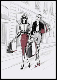 Illustration of two women with shopping bags in an urban setting-6