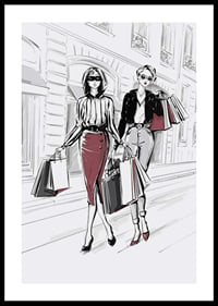 Illustration of two women with shopping bags in an urban setting-0