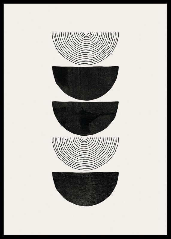 Abstract black half shapes and line pattern on beige-12