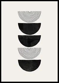 Abstract black half shapes and line pattern on beige-6