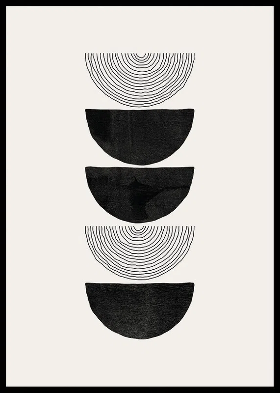 Abstract black half shapes and line pattern on beige-12