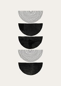 Abstract black half shapes and line pattern on beige-7