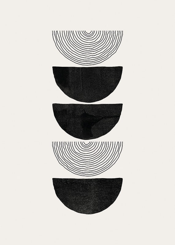 Abstract black half shapes and line pattern on beige-12