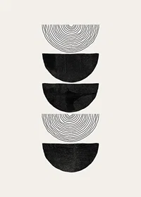 Abstract black half shapes and line pattern on beige-7