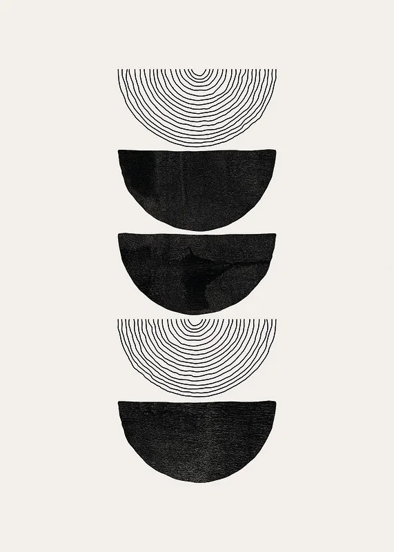 Abstract black half shapes and line pattern on beige-12