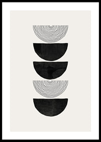 Abstract black half shapes and line pattern on beige-0