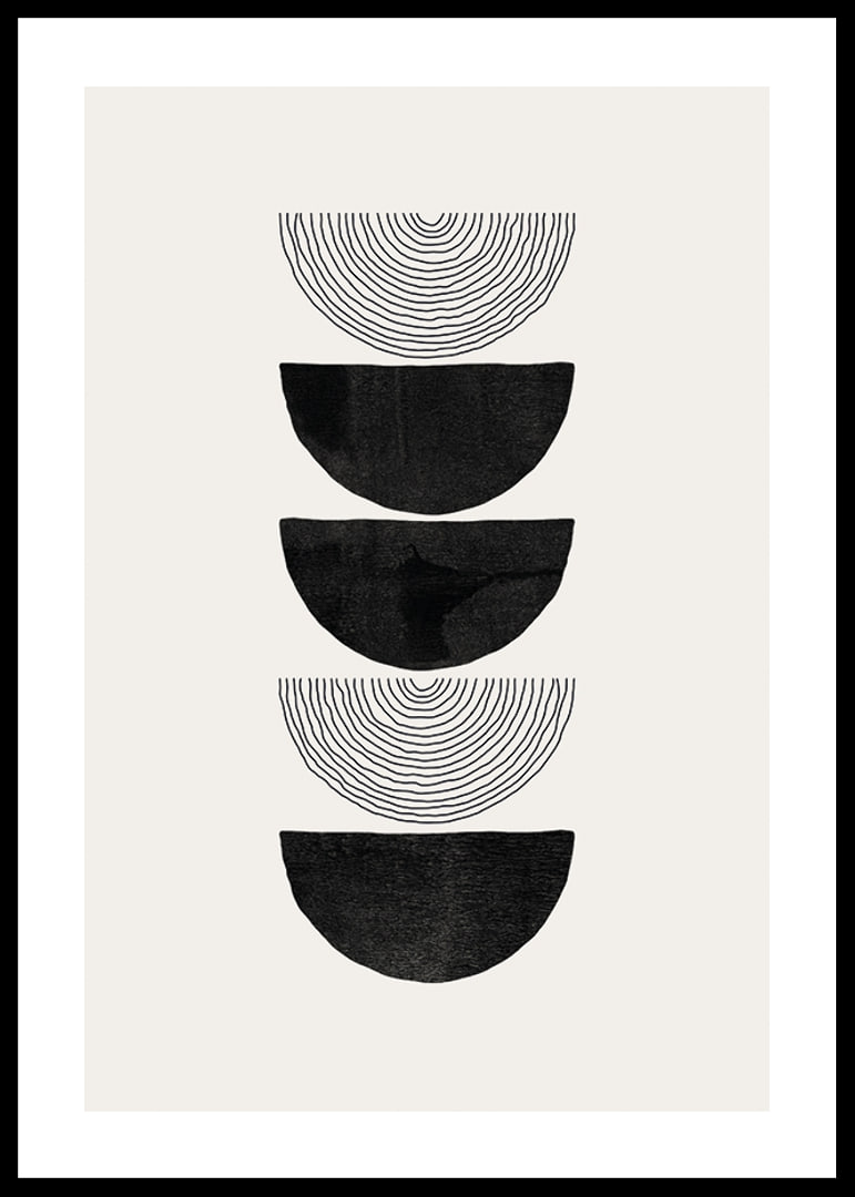 Abstract black half shapes and line pattern on beige-12