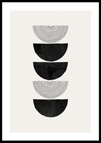 Abstract black half shapes and line pattern on beige-0