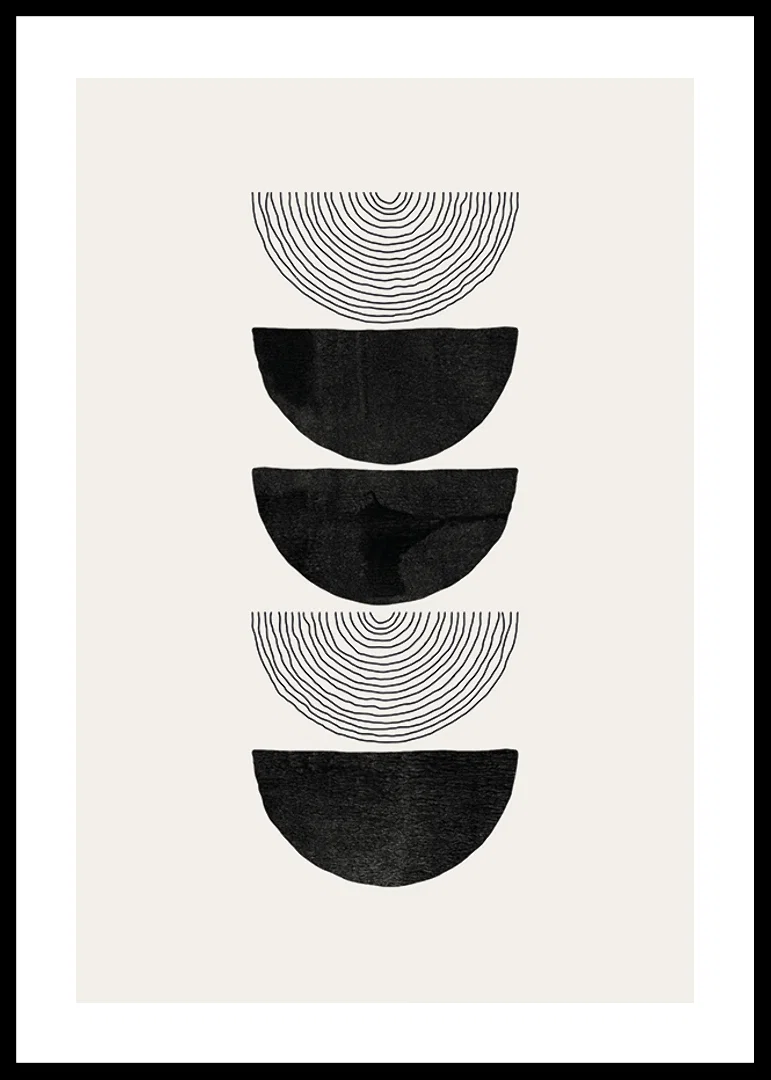 Abstract black half shapes and line pattern on beige-12