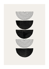 Abstract black half shapes and line pattern on beige-1