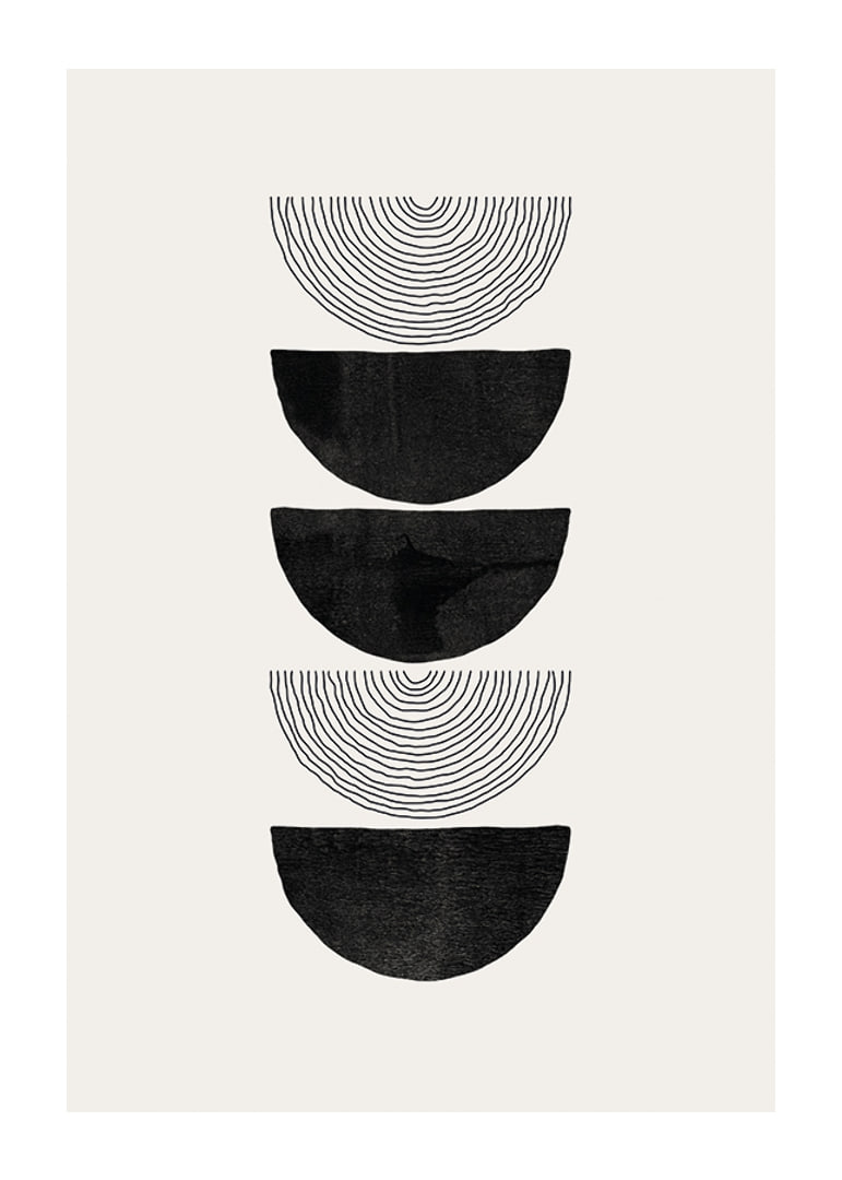 Abstract black half shapes and line pattern on beige-12