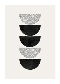 Abstract black half shapes and line pattern on beige-1