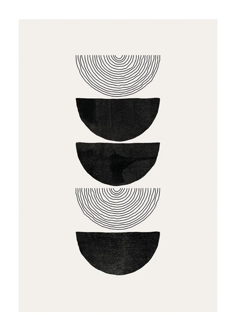 Abstract black half shapes and line pattern on beige-12