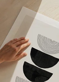 Abstract black half shapes and line pattern on beige-9
