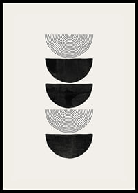 Abstract black half shapes and line pattern on beige-2