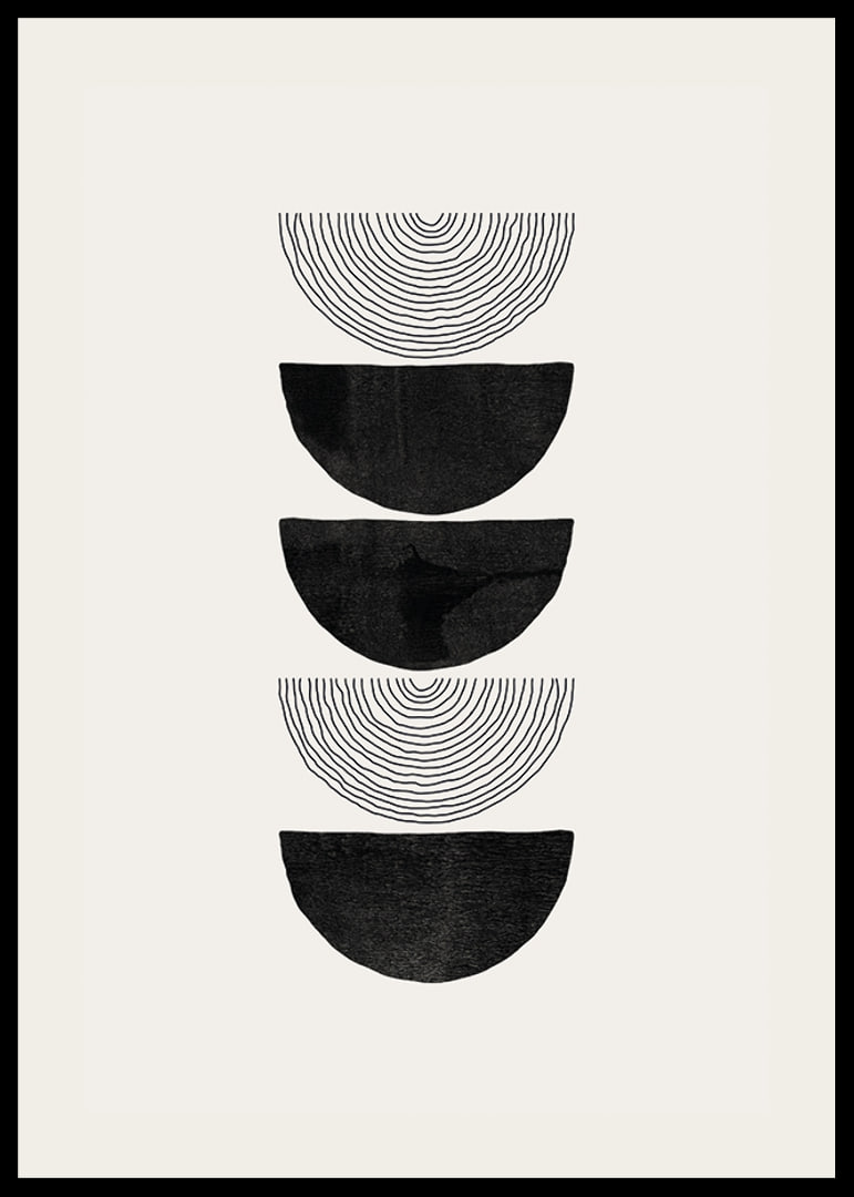 Abstract black half shapes and line pattern on beige-12