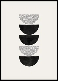 Abstract black half shapes and line pattern on beige-2