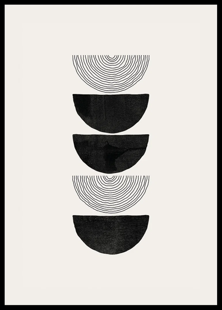 Abstract black half shapes and line pattern on beige-12