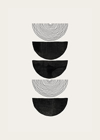 Abstract black half shapes and line pattern on beige-3