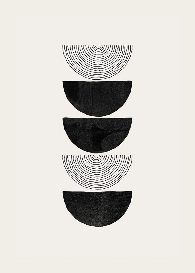 Abstract black half shapes and line pattern on beige-12