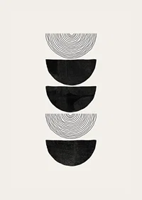 Abstract black half shapes and line pattern on beige-3
