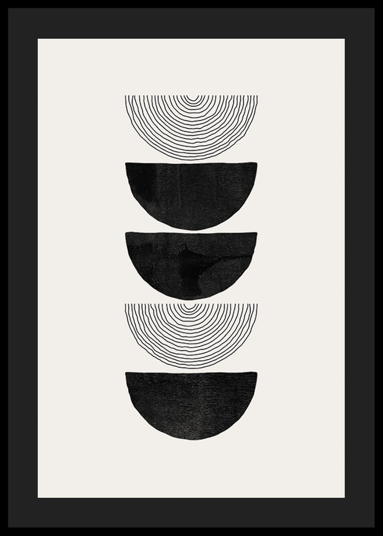 Abstract black half shapes and line pattern on beige-12