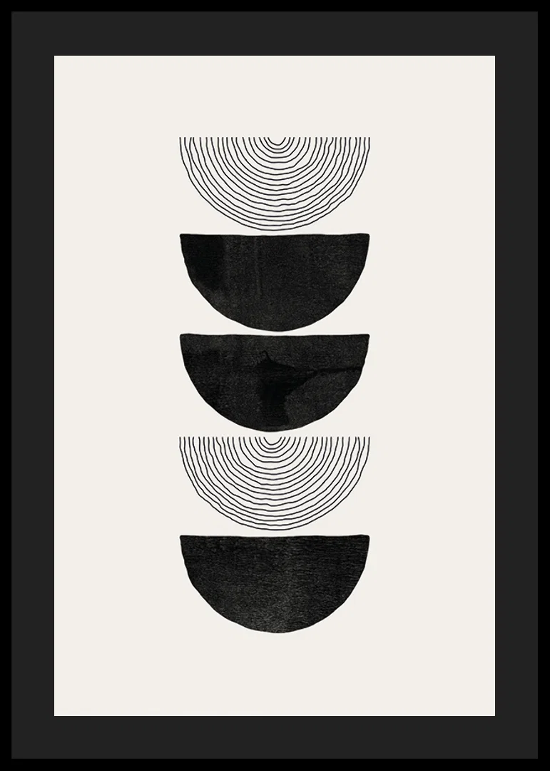 Abstract black half shapes and line pattern on beige-12
