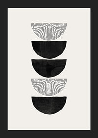 Abstract black half shapes and line pattern on beige-5