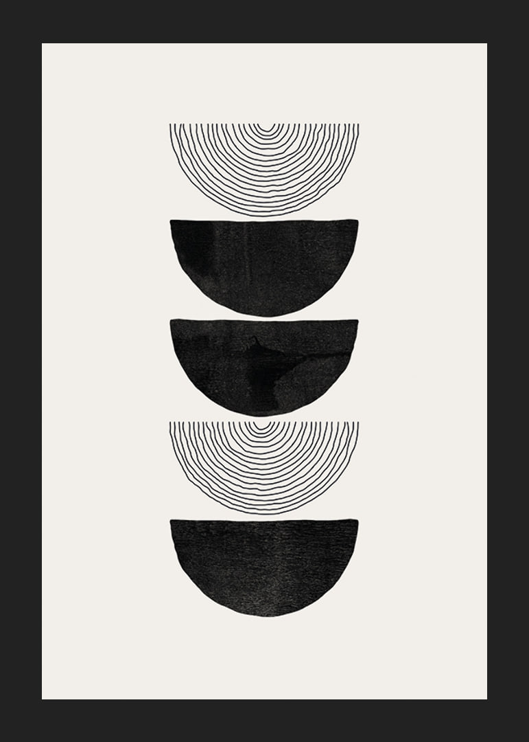 Abstract black half shapes and line pattern on beige-12