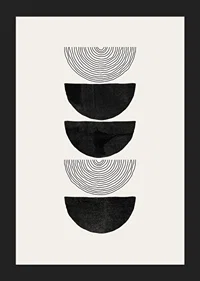 Abstract black half shapes and line pattern on beige-5
