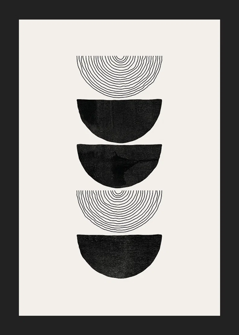 Abstract black half shapes and line pattern on beige-12