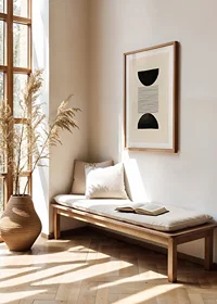 Abstract motif with black semicircles and thin lines on beige-8
