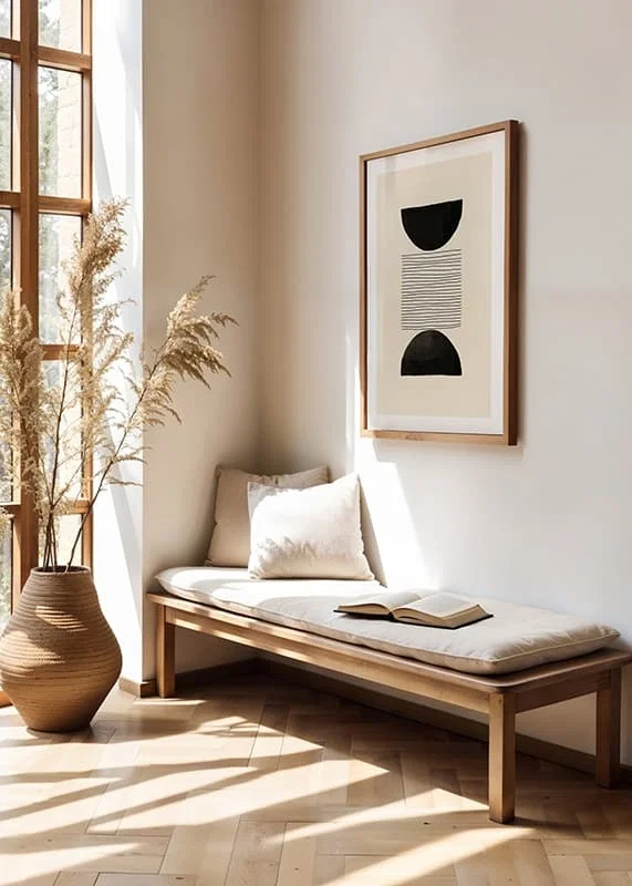 Abstract motif with black semicircles and thin lines on beige-12