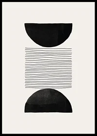 Abstract motif with black semicircles and thin lines on beige-6