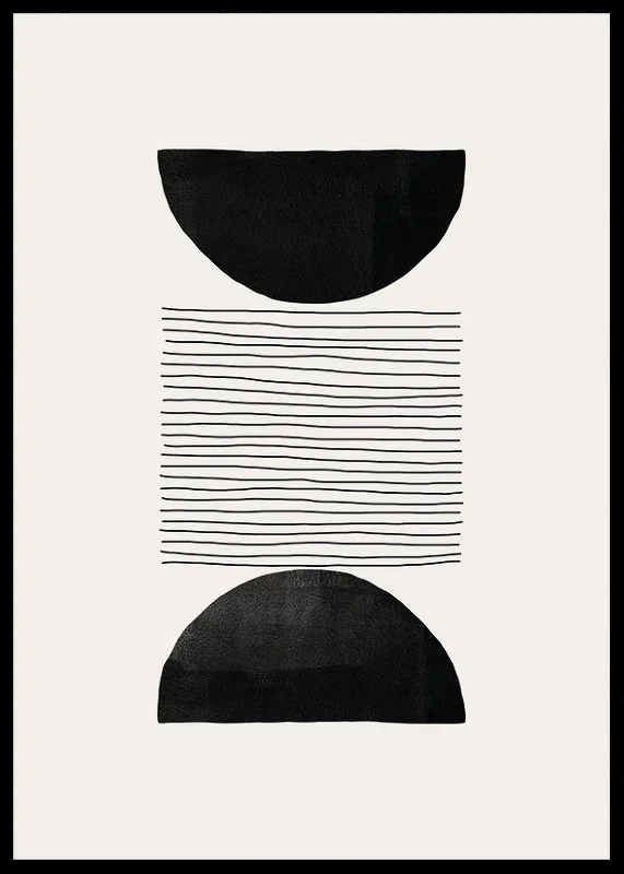 Abstract motif with black semicircles and thin lines on beige-12