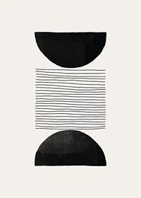 Abstract motif with black semicircles and thin lines on beige-7