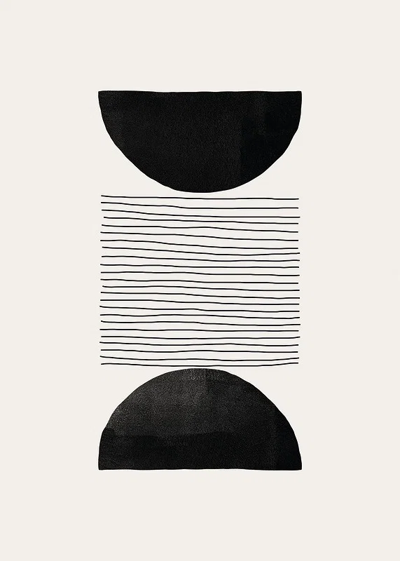 Abstract motif with black semicircles and thin lines on beige-12