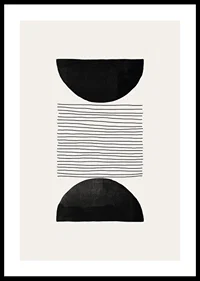Abstract motif with black semicircles and thin lines on beige-0