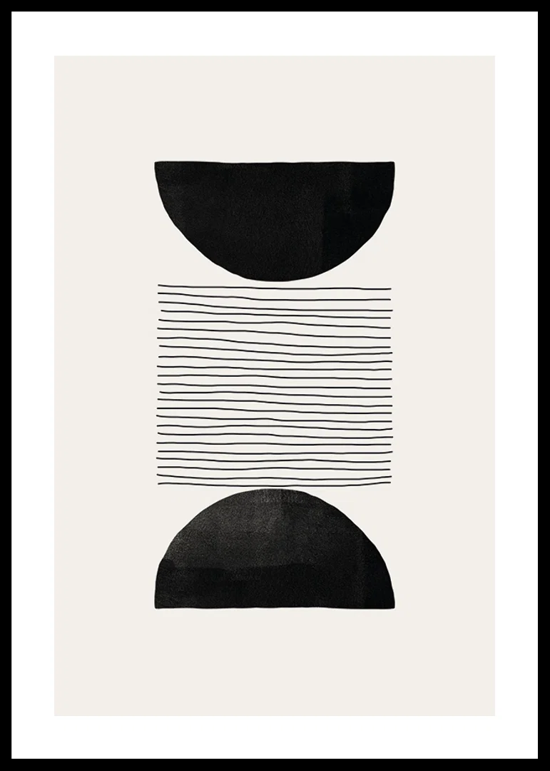Abstract motif with black semicircles and thin lines on beige-12