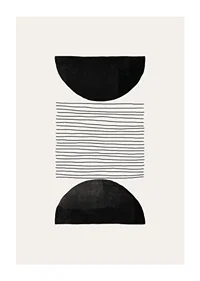 Abstract motif with black semicircles and thin lines on beige-1