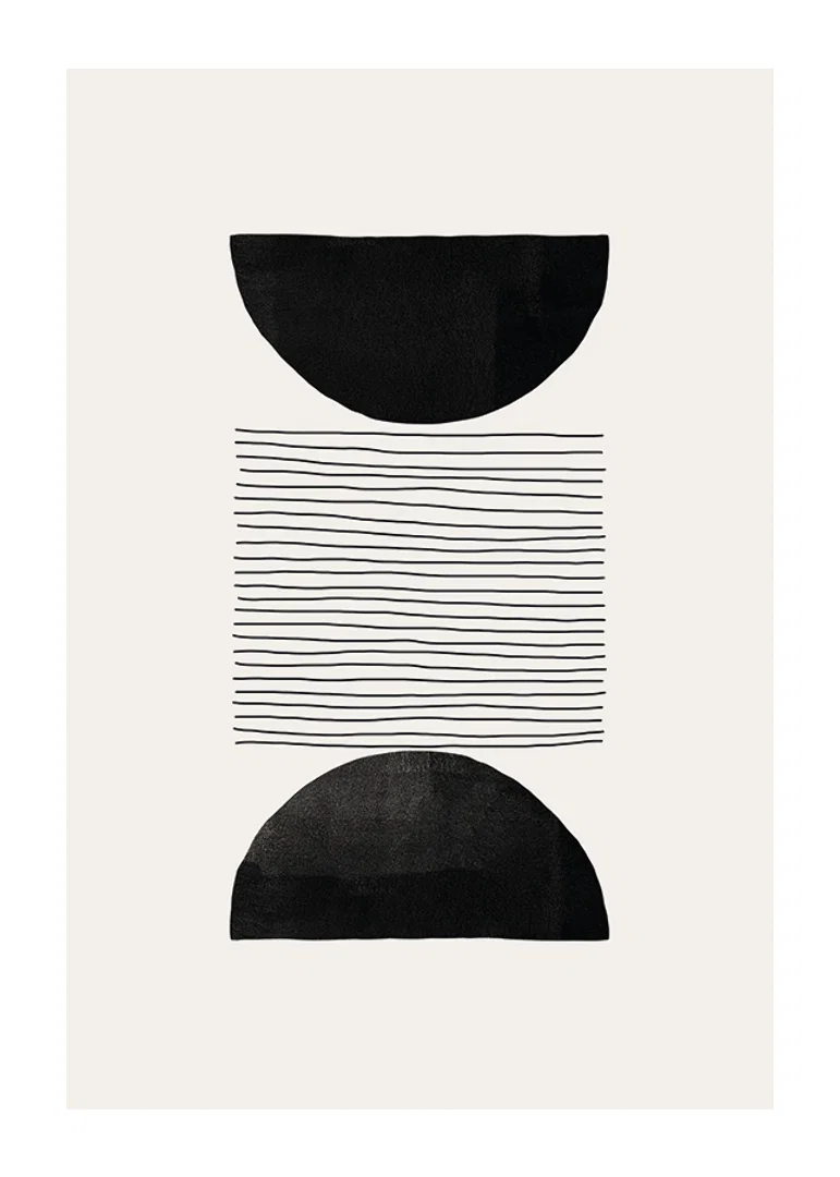 Abstract motif with black semicircles and thin lines on beige-12