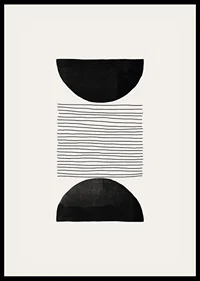Abstract motif with black semicircles and thin lines on beige-2
