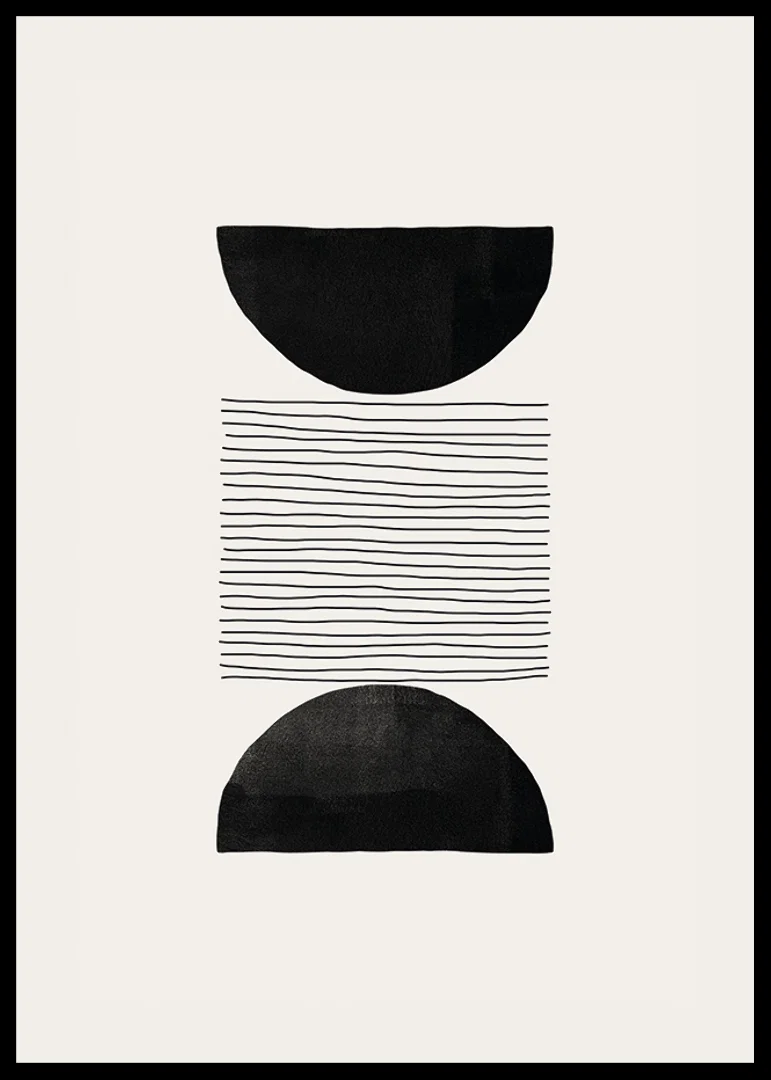 Abstract motif with black semicircles and thin lines on beige-12