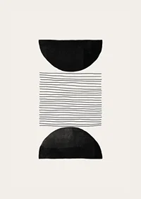 Abstract motif with black semicircles and thin lines on beige-3