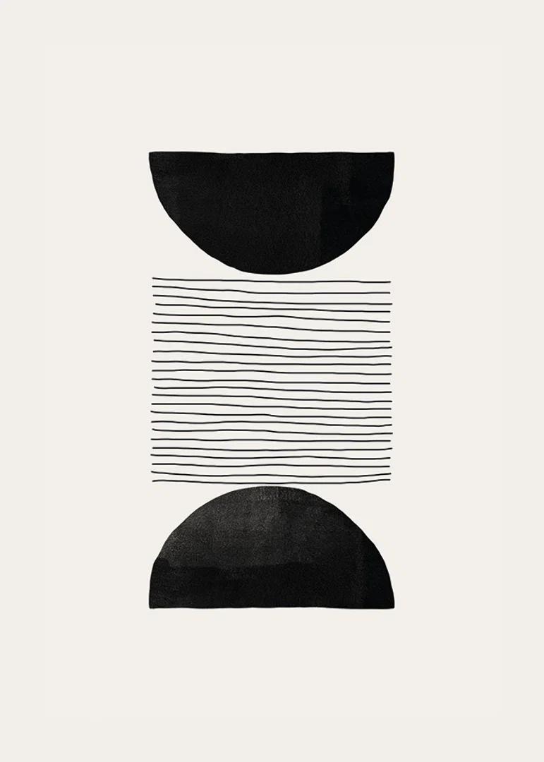 Abstract motif with black semicircles and thin lines on beige-12
