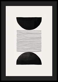 Abstract motif with black semicircles and thin lines on beige-4